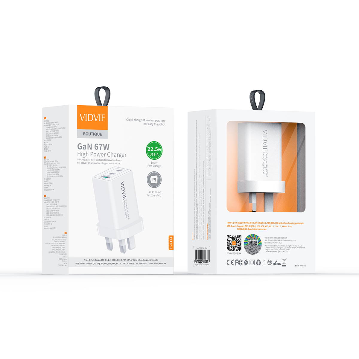 PLB142 GaN 67W Fast Wall Charger with 2 USB-C Ports & USB-A